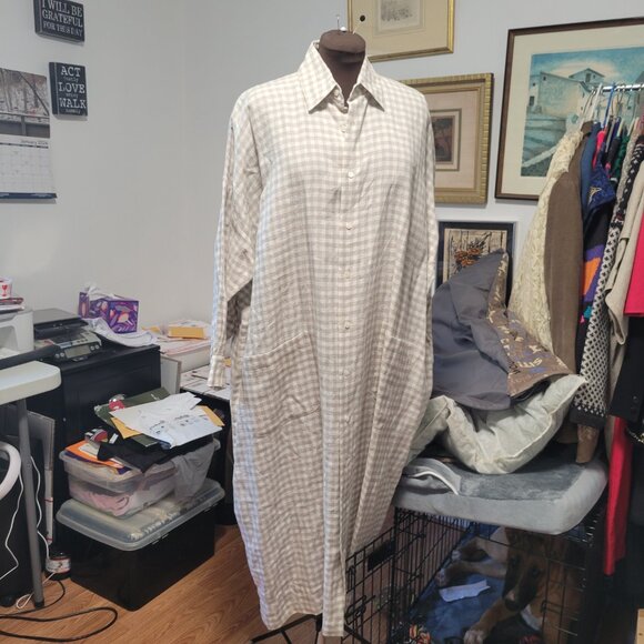 NWT Eskandar Oversized European Tan & White Plaid Dress - Picture 5 of 10